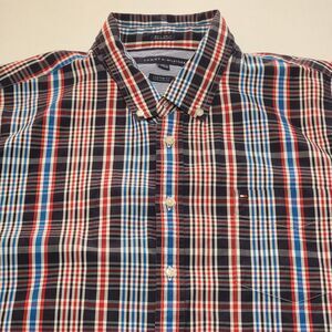 Tommy Hilfiger Custom Fit LS Full Button Red White & Blue Plaid - Size XXL